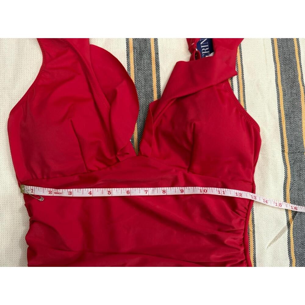 NWT Swimsuit Womens M Red Onepiece Ruched Sides Resort Modern Chic - Picture 6 of 10